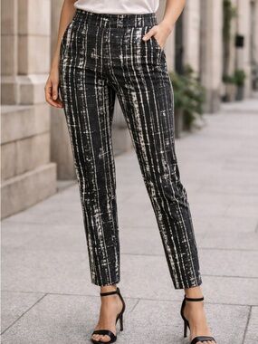 Banana Republic Sloan Pants Size 14 Black White Print Slim Ankle Career